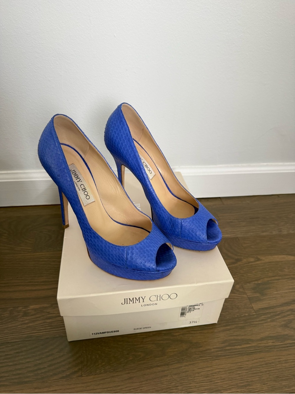 Jimmy Choo Royal Blue Peep-Toe Stiletto Pumps